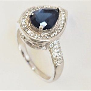 925 Sterling Silver Blue Sapphire and CZ ring